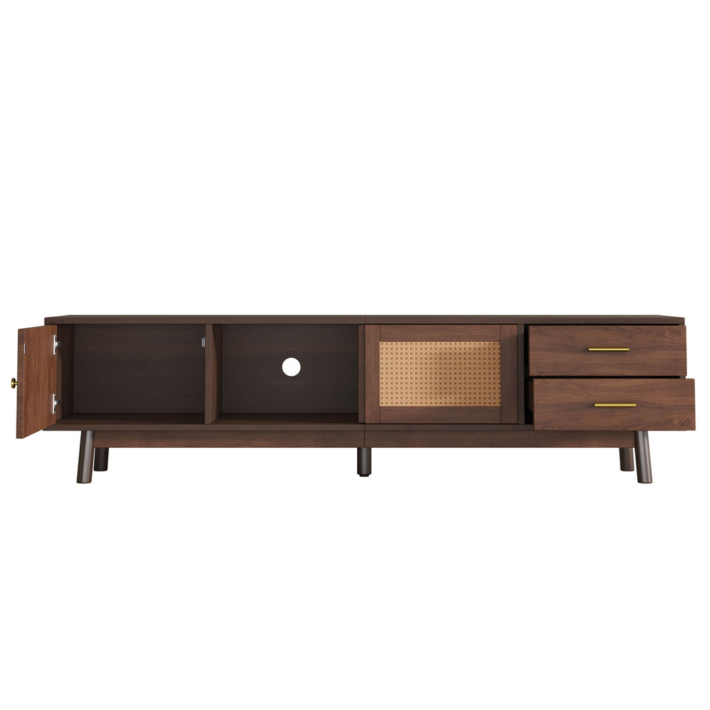 TV Stand for 80" TVs with Sliding Doors and Drawers - Dark Brown