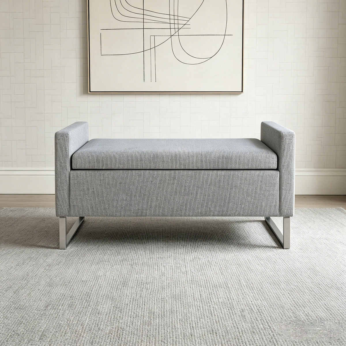 Upholstered Ottoman Bench With Storage with Child-Safe Hinge - Dark Gray