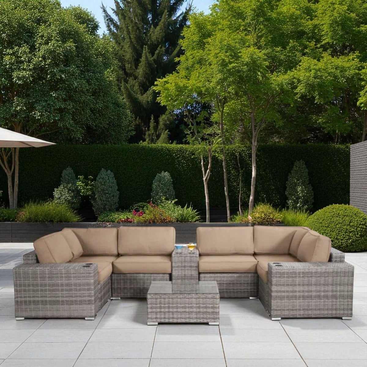Modern Patio Rattan Sectional Set with Cushions - Multiple Set Options