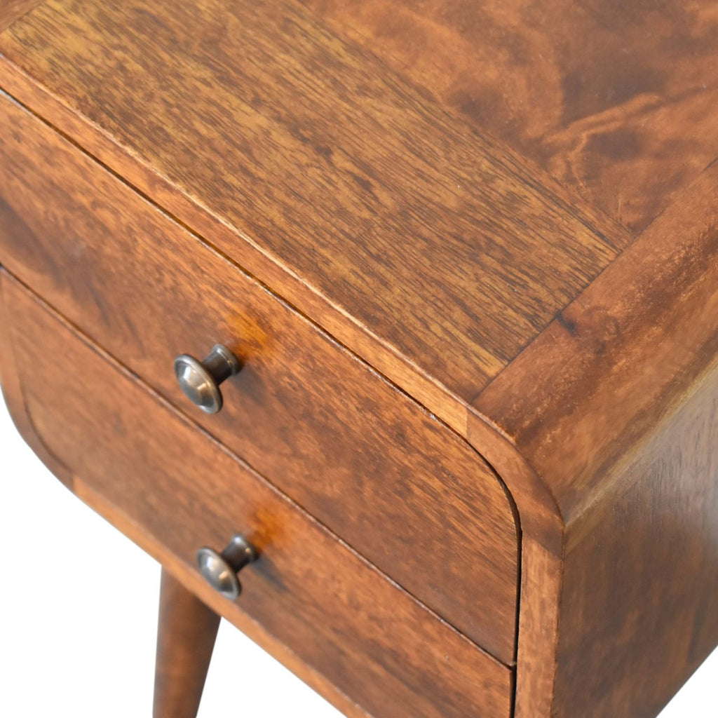Soli Wood Mini Curved Nightstand with 2 Drawers - Chestnut