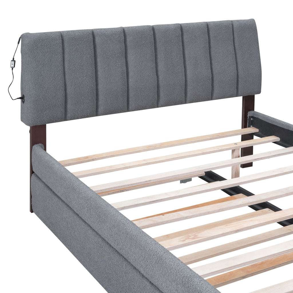 Upholstered Platform Bed With Trundle and LED Lights - Full or Queen