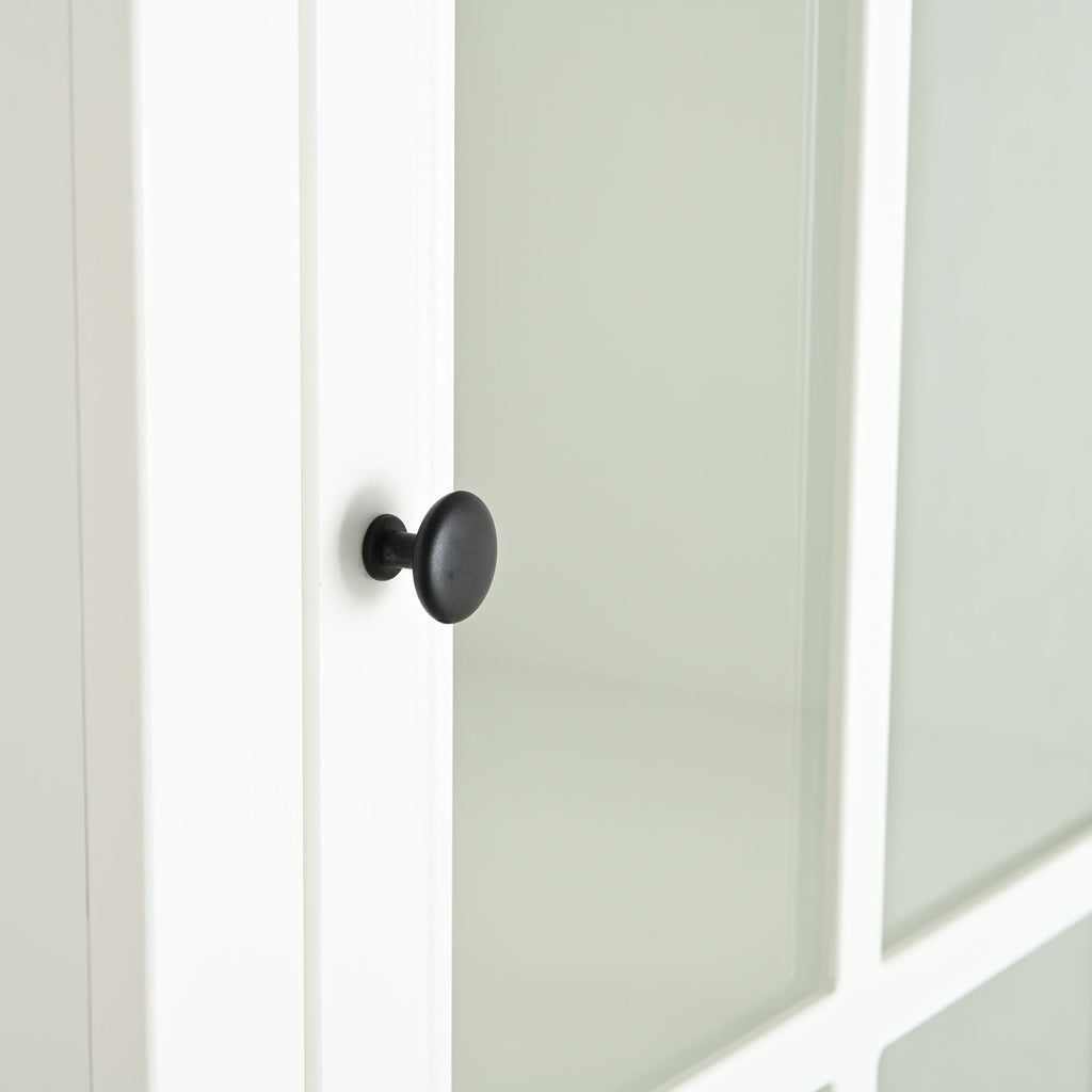 Retro Style Hutch Cabinet with Glass Door - White