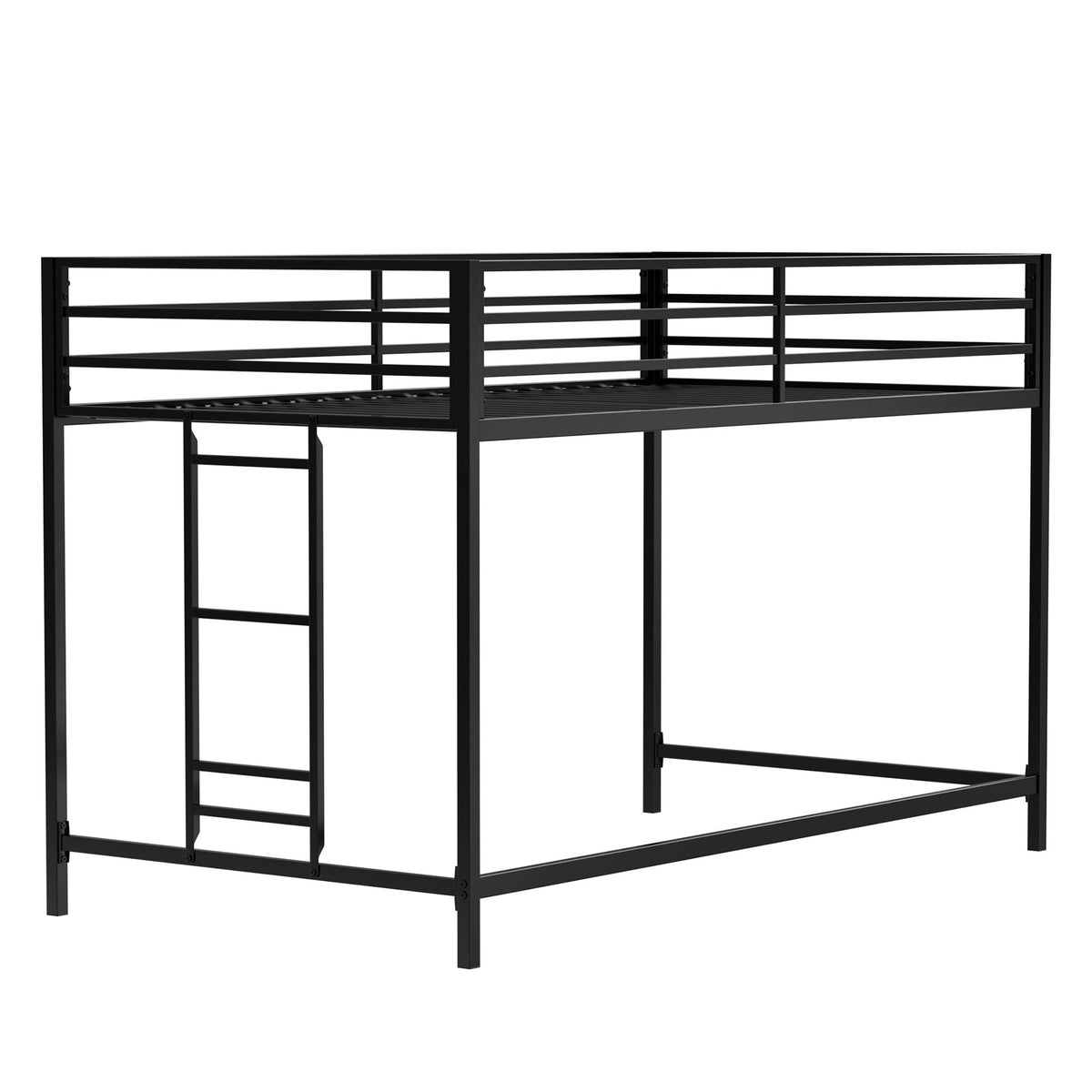 Black Twin Loft Bed with Full-Length Guardrails and Reversible Ladder