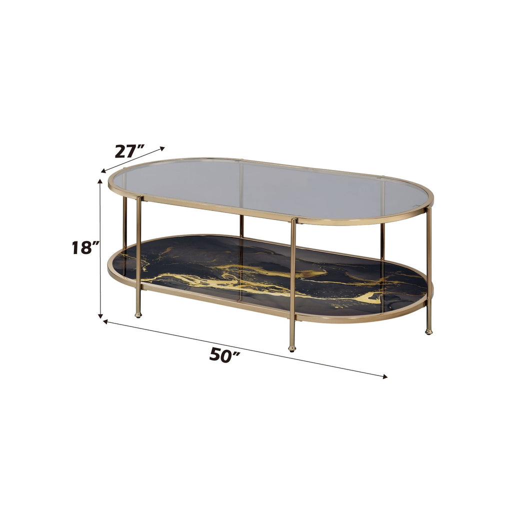 Fiorella Marble Print Glass Table with Durable Metal Frame - Black