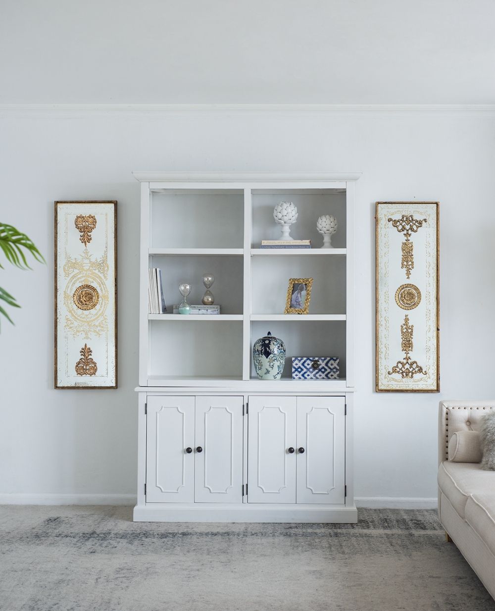 French Country Wood Cabinet Bookcase with Solid Acacia Construction - Light Brown or White