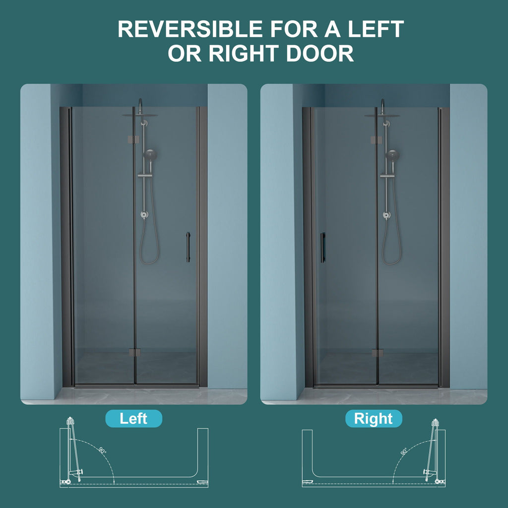 Fold Frameless Shower Door with Tempered Glass - Bi-Fold Modern Design