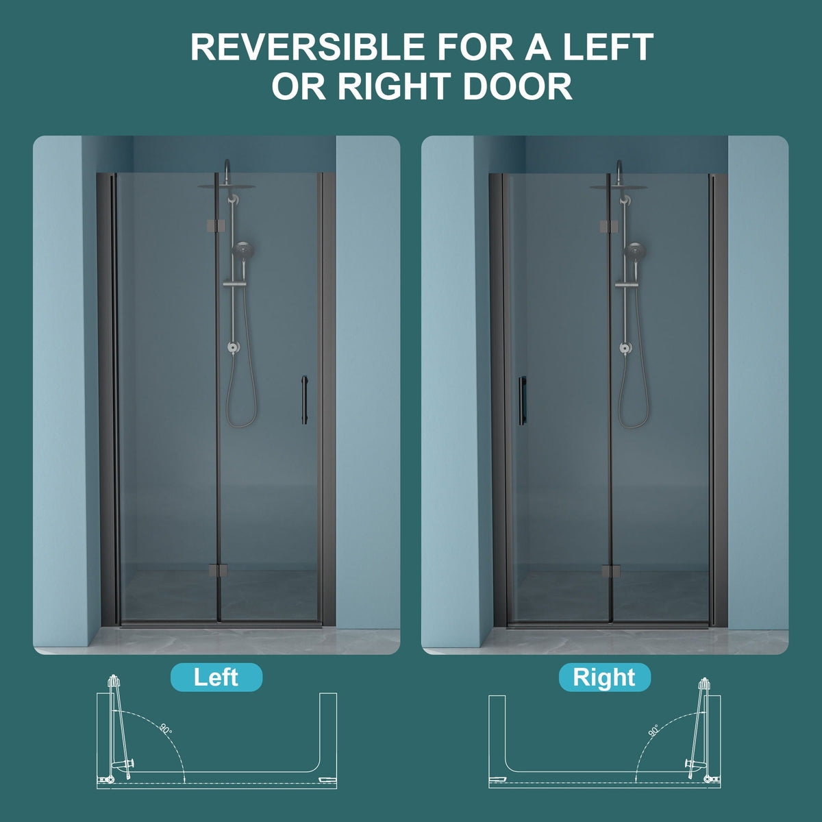 Fold Frameless Shower Door with Tempered Glass - Bi-Fold Modern Design
