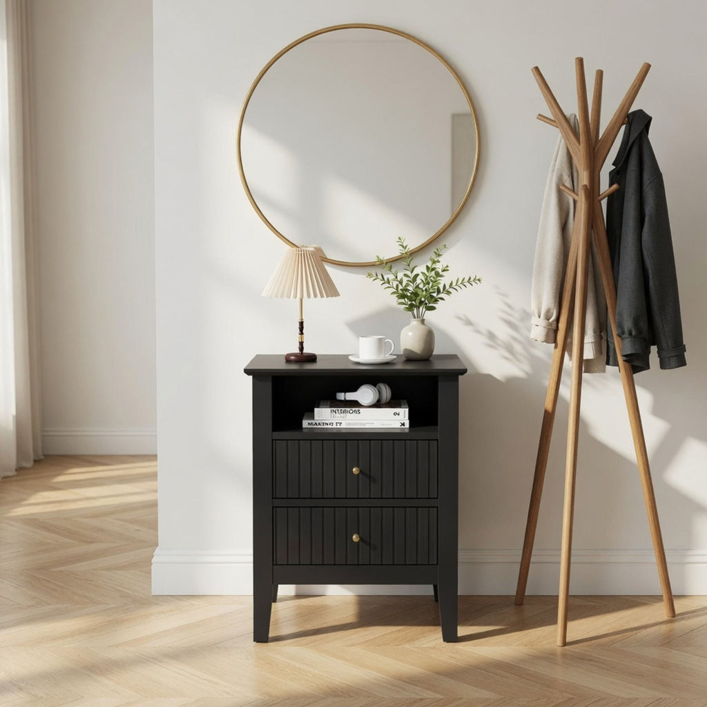 Fluted Nightstand with 2 Drawers and Soft-Close Slides - Multiple Colors