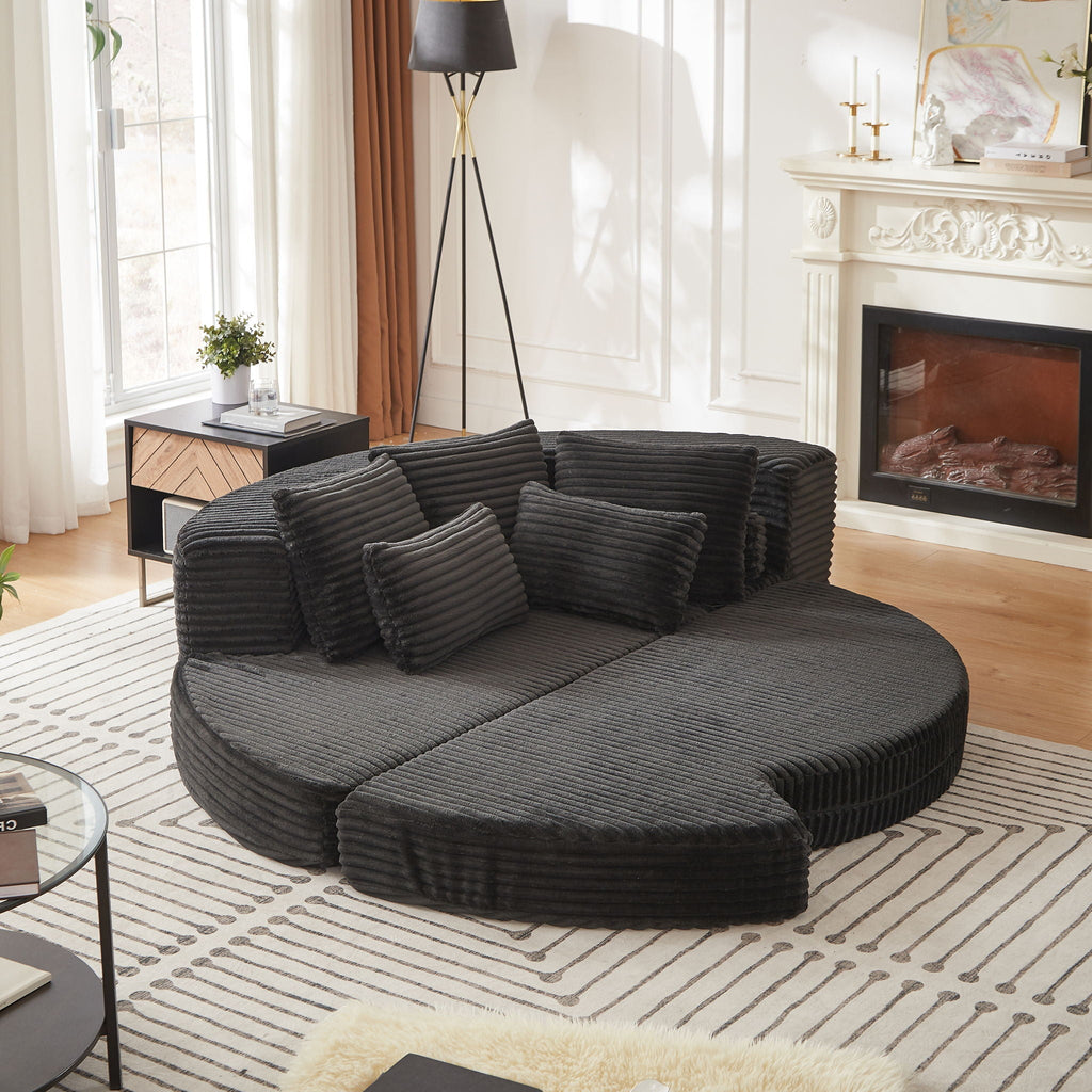 Semi Circular 2-in-1 Sofa Bed with Neck Pillow and Throw Pillows – Multiple Colors
