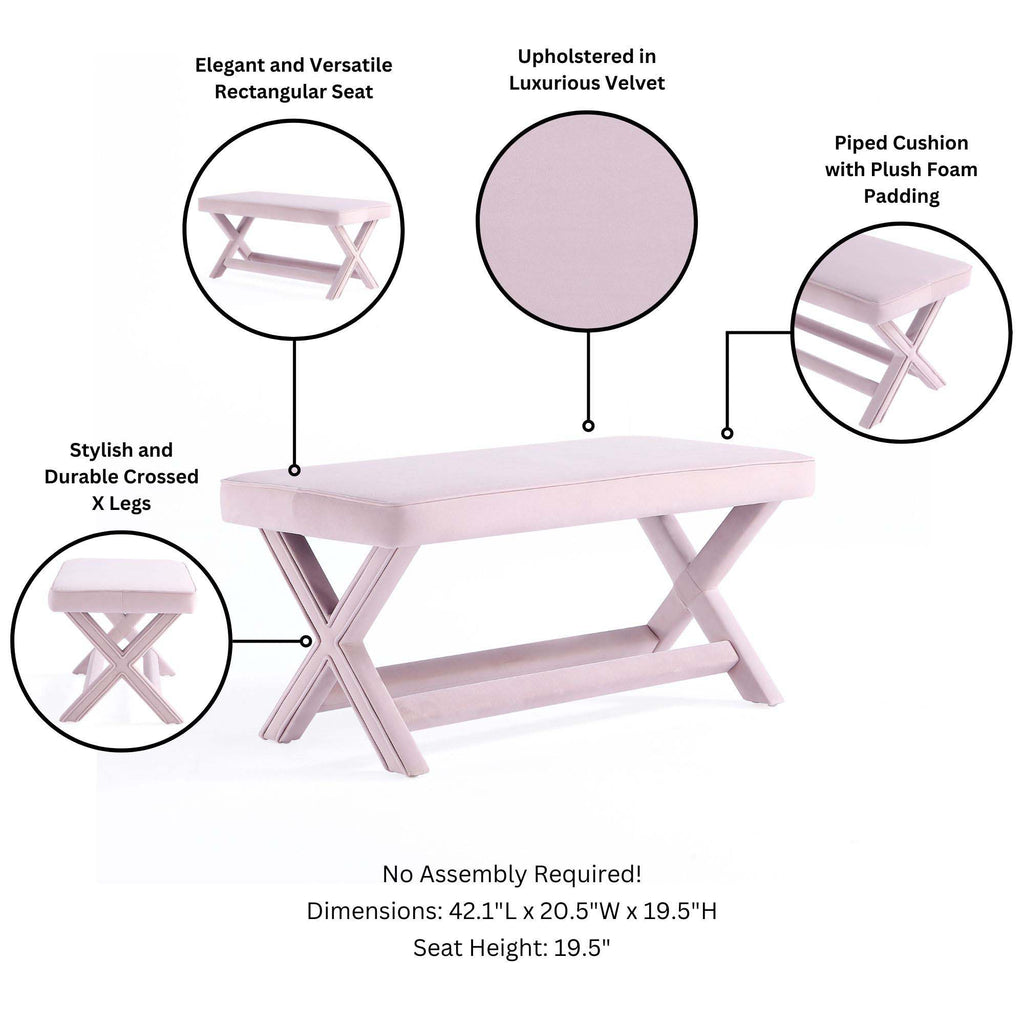 Accent Bench with Piped Cushion and Solid Wood Frame - Multiple Colors