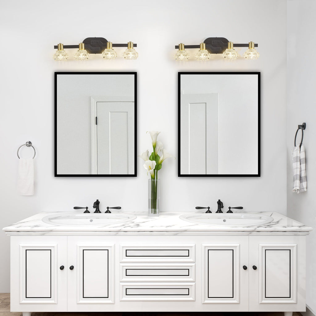 Vintage 4-Light Wall Sconce with Clear Crystal Shades - Matte Black