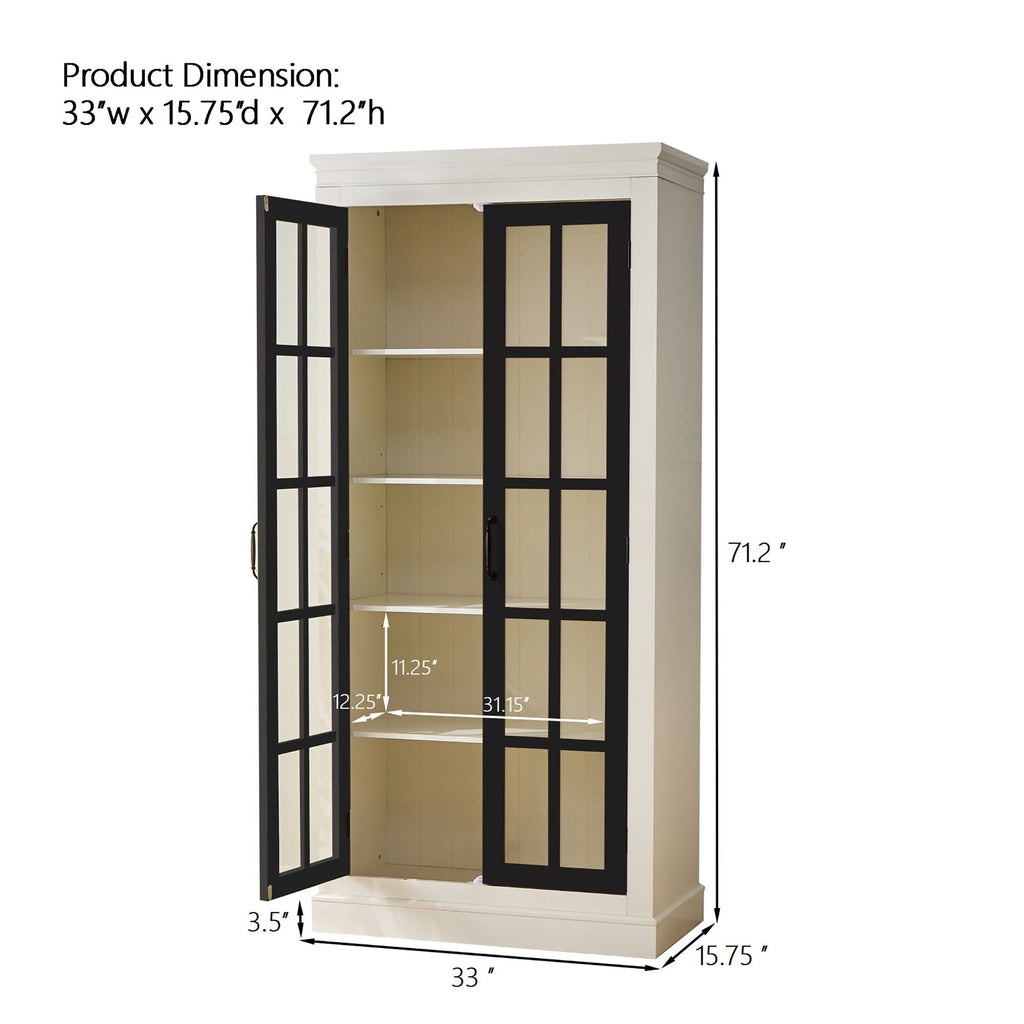 Rustic Style Display Cabinet With Glass Doors For Collectibles