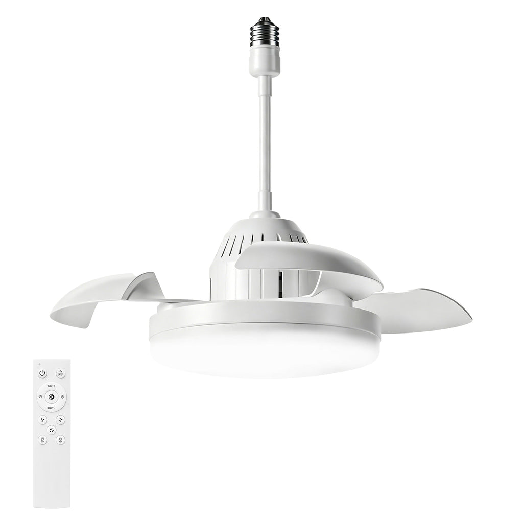 Bulb-Type Small Ceiling Fan with Retractable Blades and Remote Control