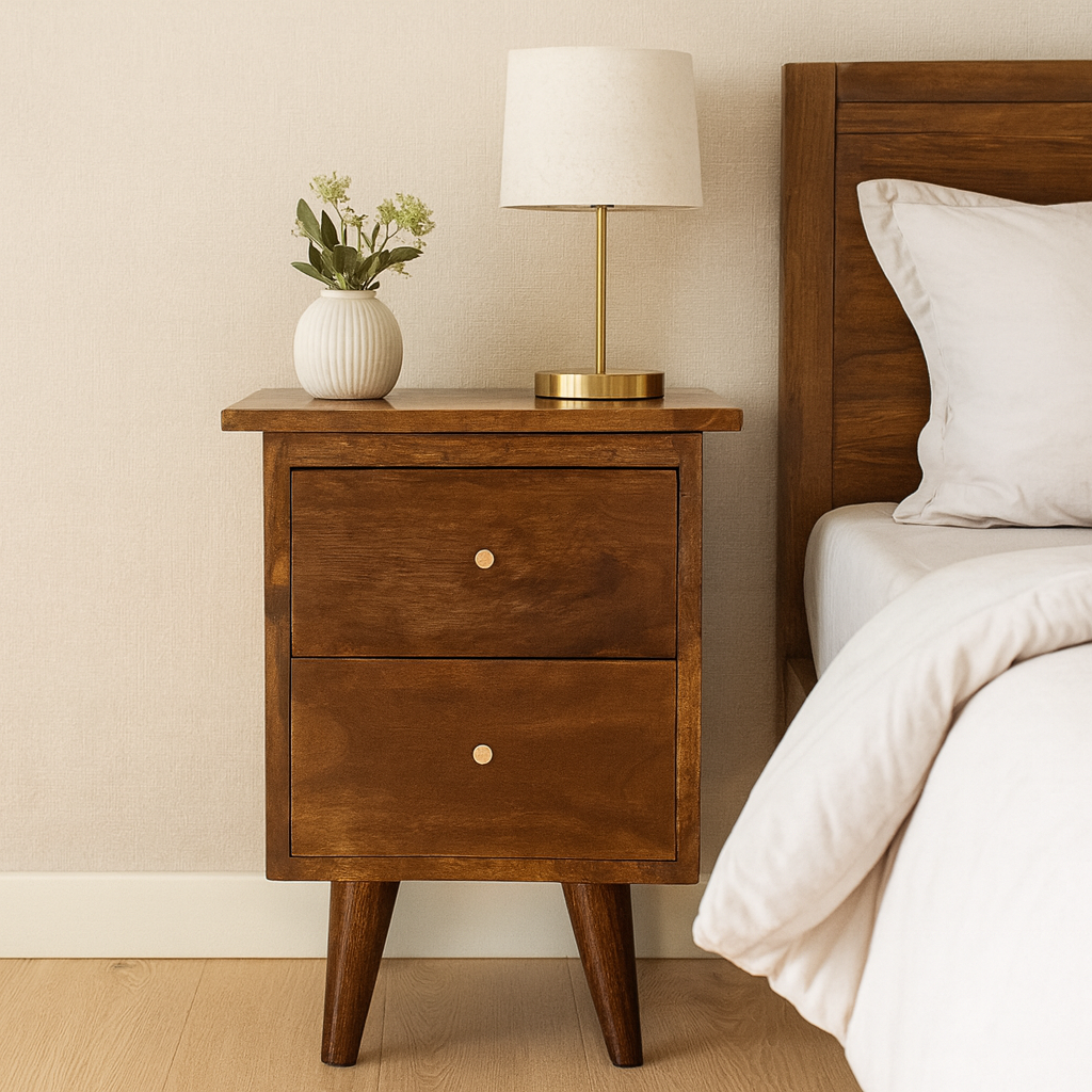 Solid Wood Bedside Table with 2 Drawers - Chestnut