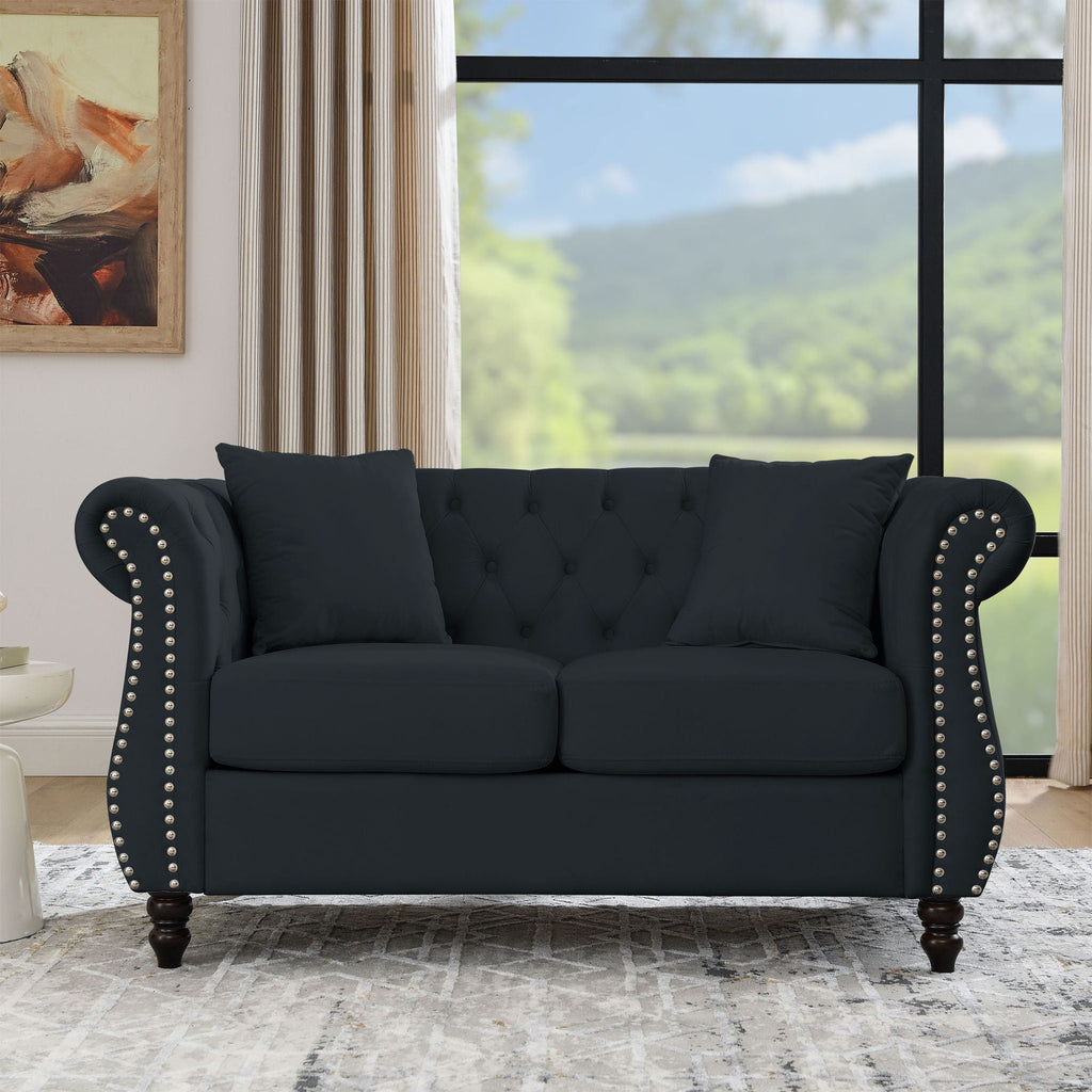 Chesterfield Sofa with Rolled Arms and Nailhead Trim – Solid Wood Frame
