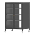 Media Storage Cabinet with Wheels and Adjustable Glass Shelves - Black