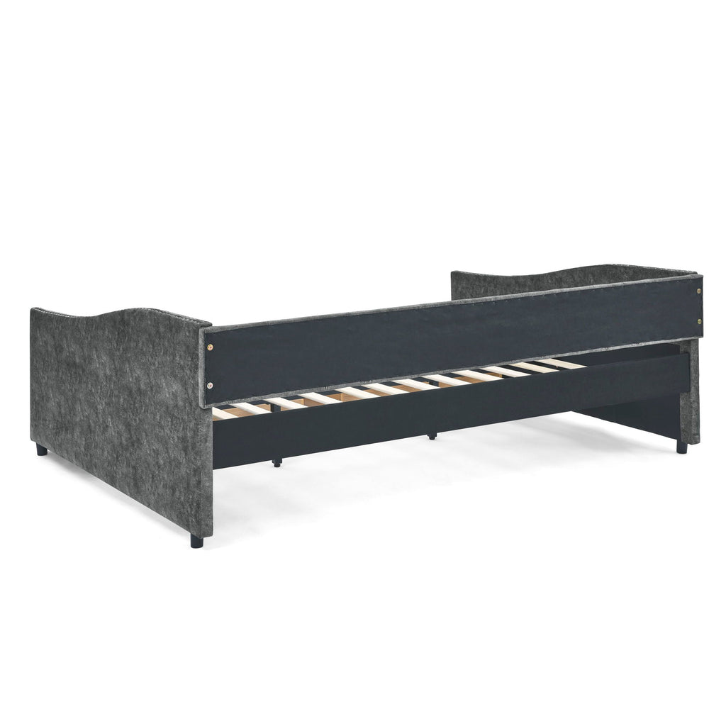Upholstered Tufted Daybed with 2 Drawers and Waved Arms - Multiple Colors
