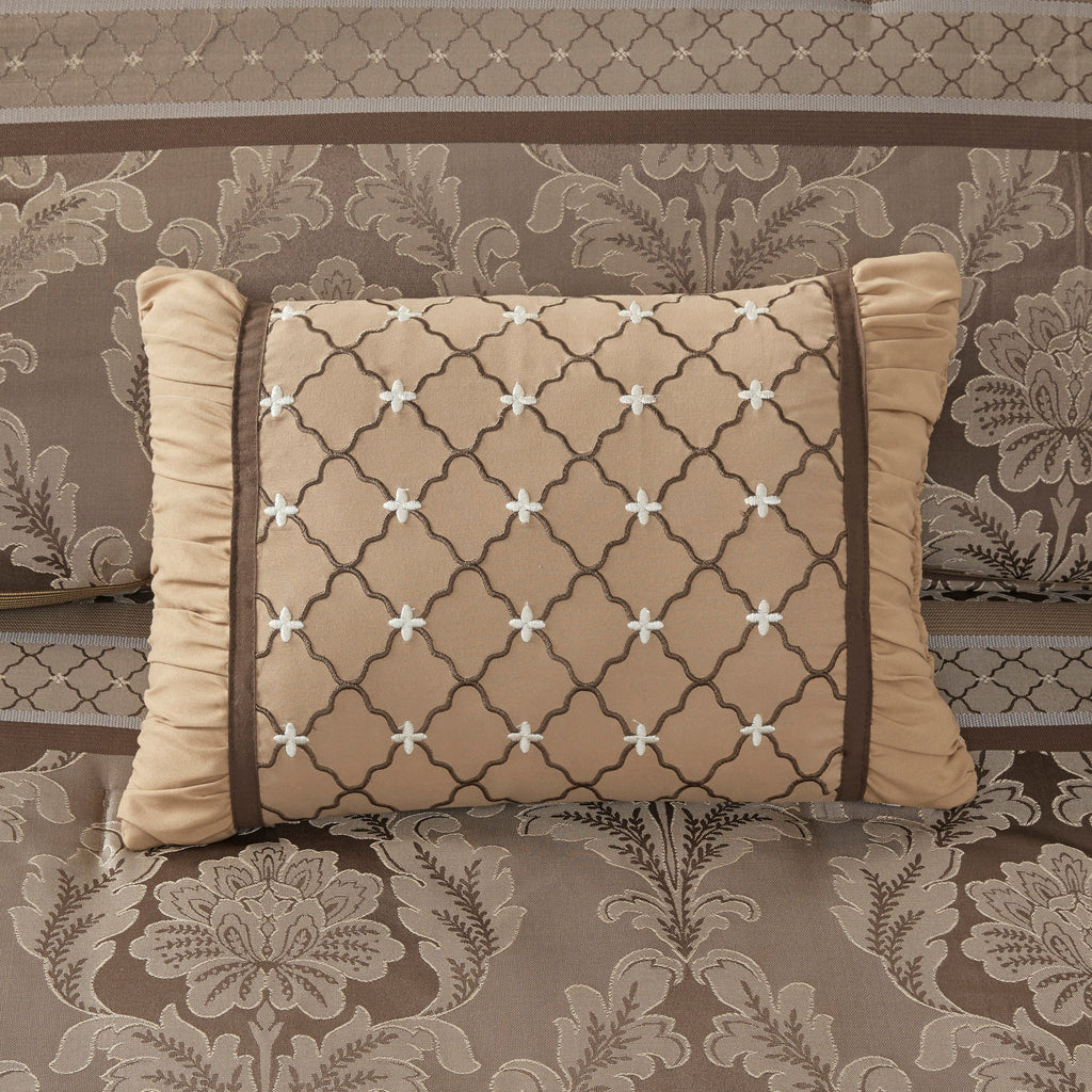 Jacquard Comforter Set with Decorative Pillows – Brown/Gold King