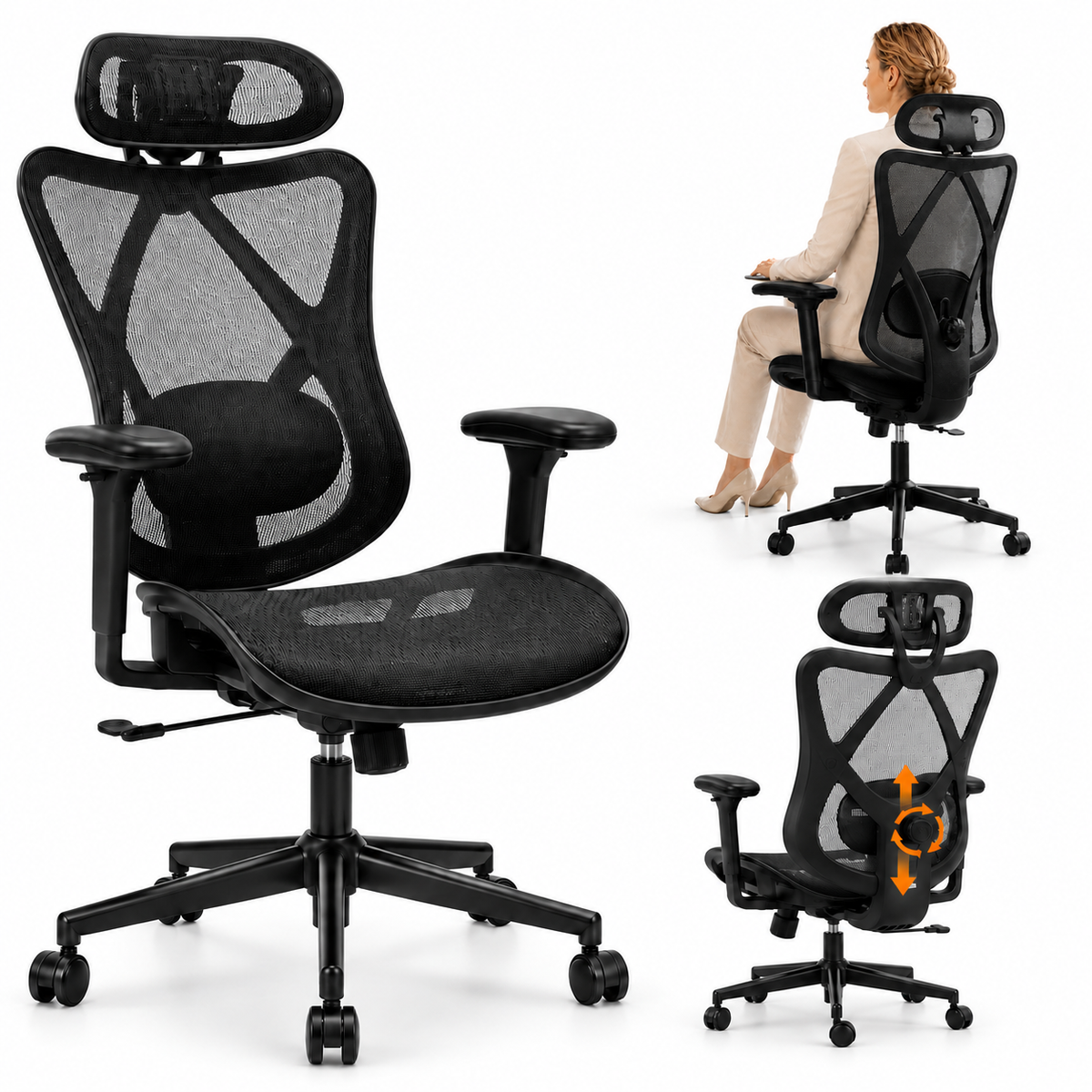 Ergonomic Office Chair with Adjustable Lumbar Support - Mesh High Back