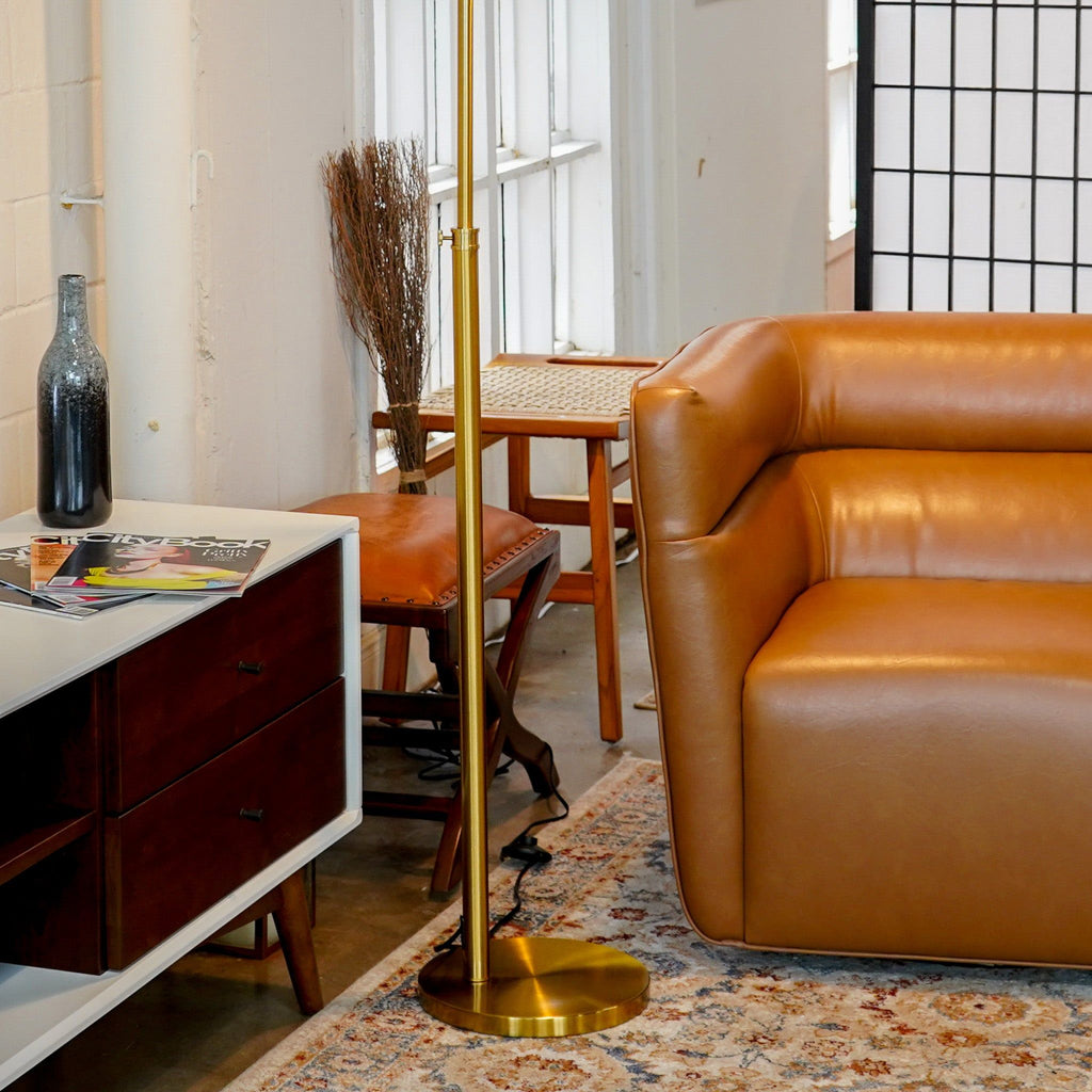 Gold Floor Lamp with Slim Profile and Sturdy Metal Base - Elara
