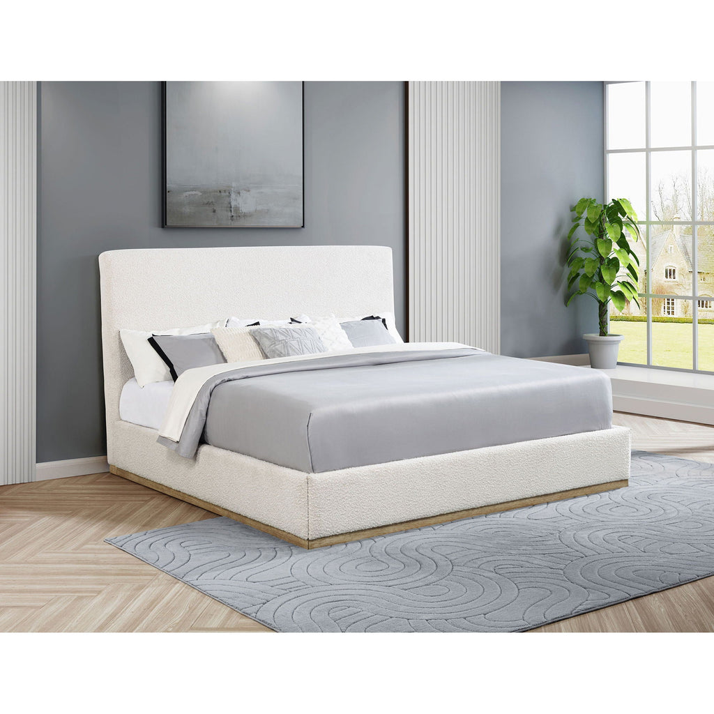 Eastern King Platform Bed with Elevated Headboard - Cream