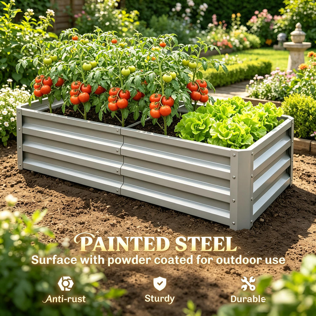 Galvanized Raised Garden Bed with Open Bottom - Silver