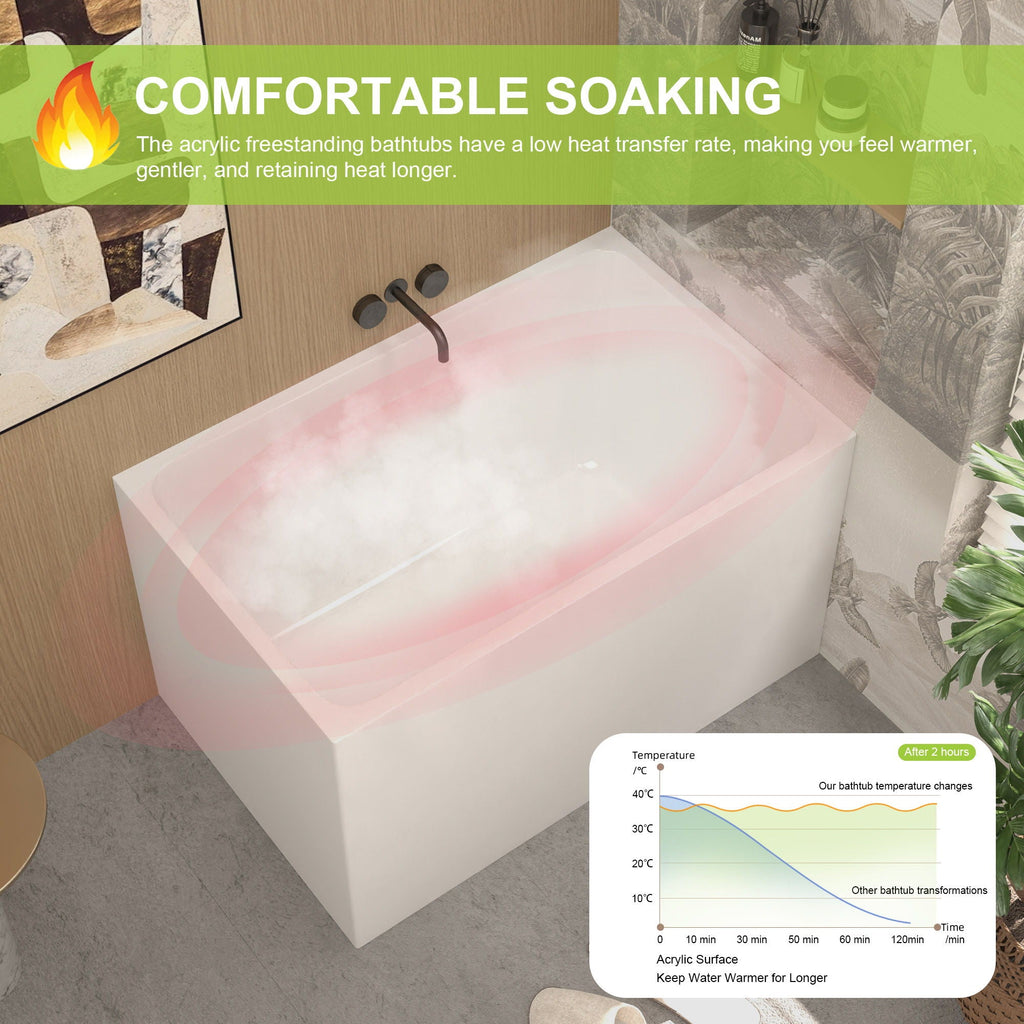 Gloss White Freestanding Bathtub with Drain – Rectangular Shape