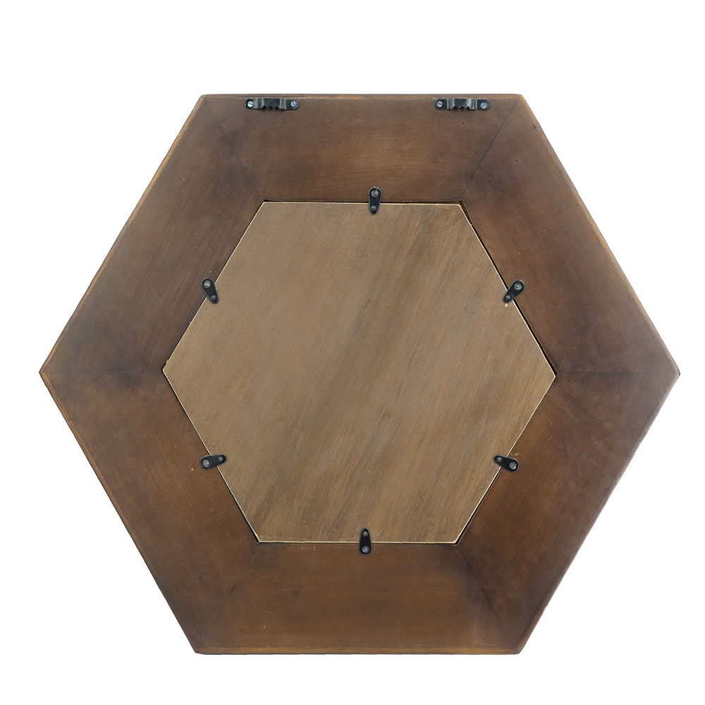 Hexagon Accent Mirror with Solid Teak Wood Frame - Light Brown, Dark Brown, Black