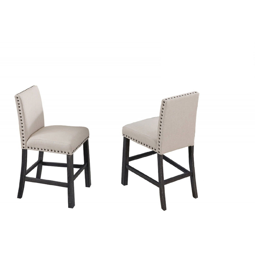 Natural Upholstered Counter Dining Chair Set with Nailhead Trim - Linen Blend