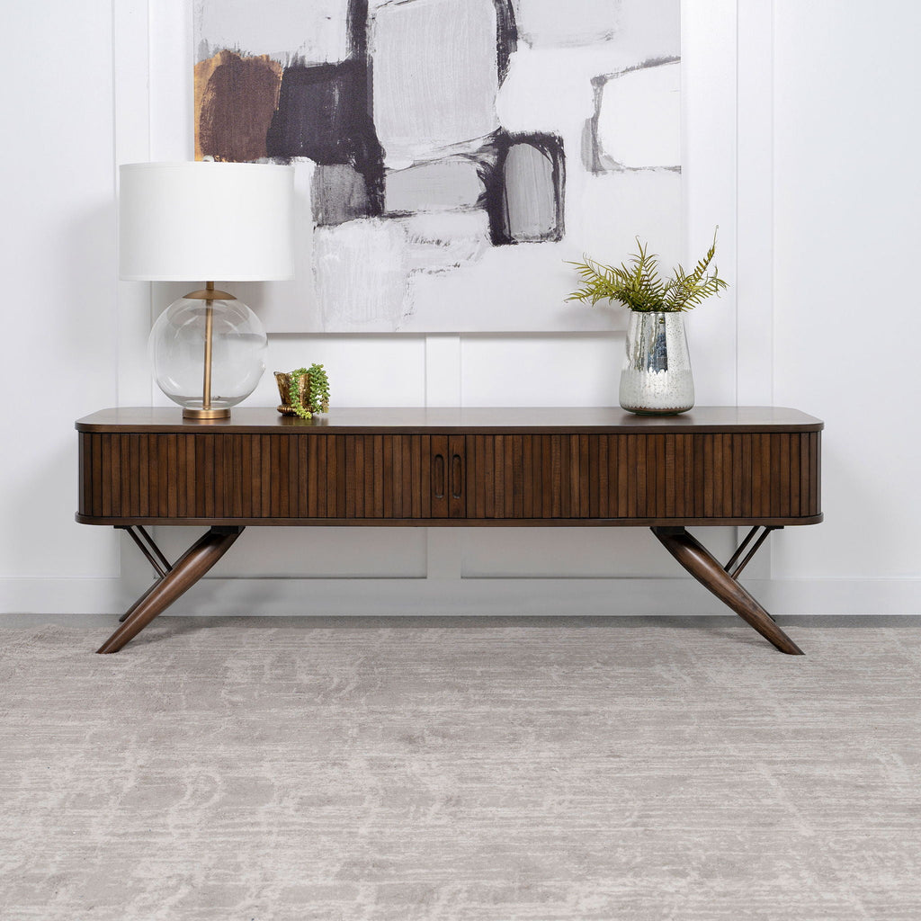 Valna Wood 71-inch TV Stand with Sliding Doors Walnut