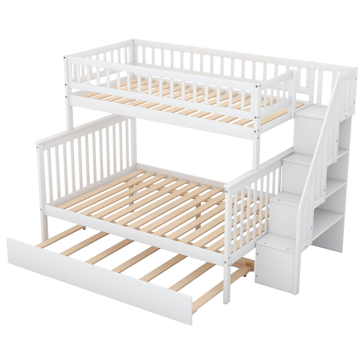 Bunk Bed with Staircase and Storage Options - Dark Gray or White