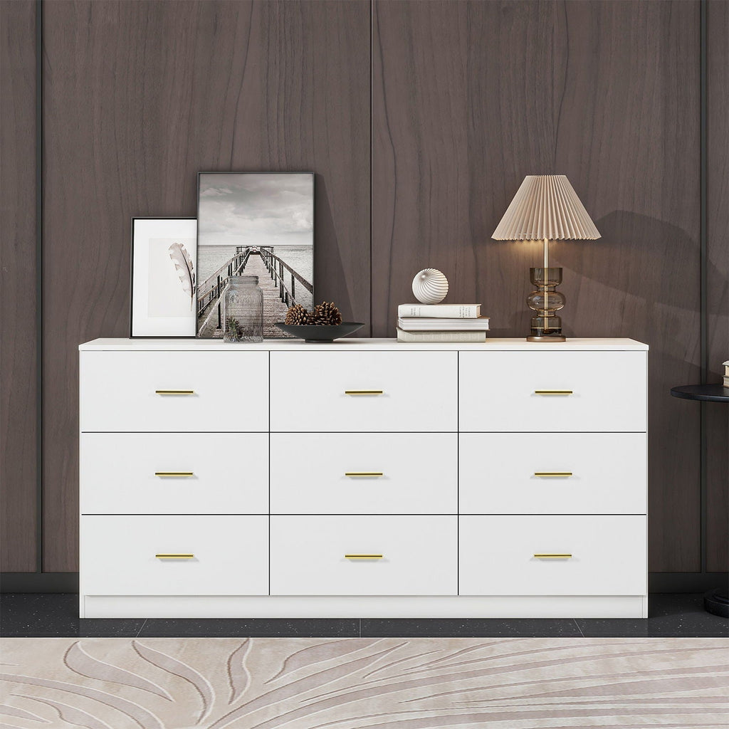 9 Drawer Dresser with Ample Storage - Light Brown, Black, White