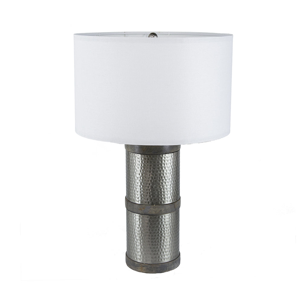 Hammered Iron Table Lamp with Mango Wood - Contemporary Lighting