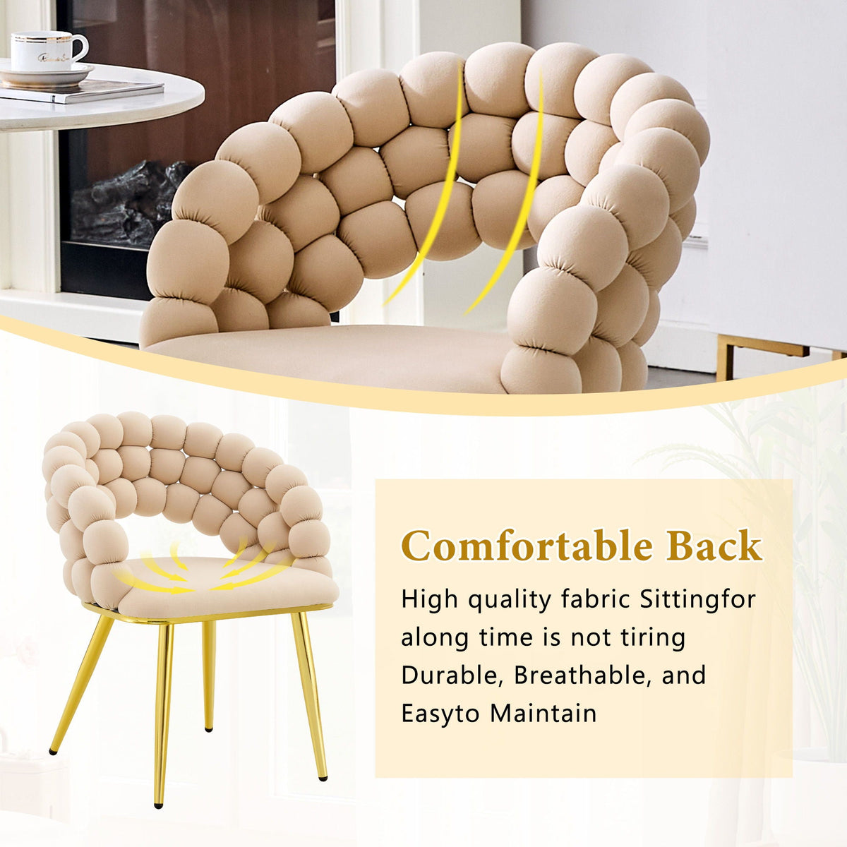 Ball Chain Bubble Dining Chair Set with Sculptural Backrest - Dark Gray, Beige, Orange
