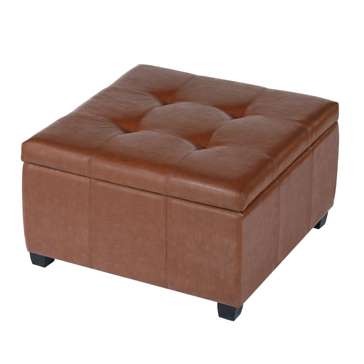 Richmond KD Storage Ottoman with Faux Leather Storage - Brown