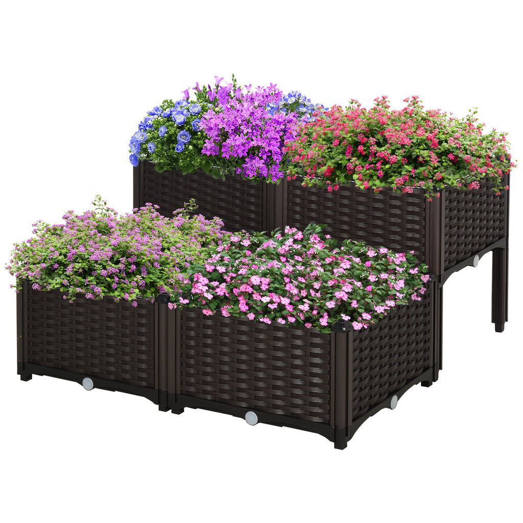 4 Piece Raised Garden Bed with Legs - Self-Watering Planter, Modular, Plastic
