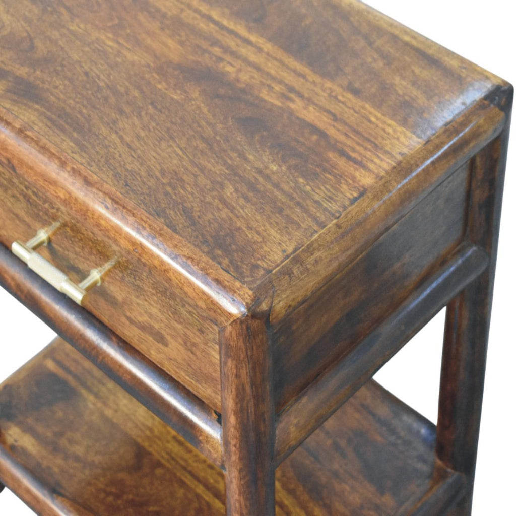 Solid Wood Regency Nightstand with Drawer and Open Shelf - Chestnut