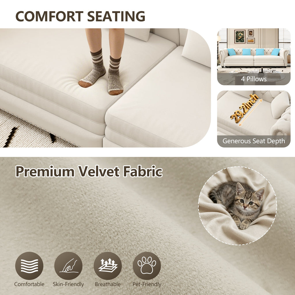 Chesterfield 3-in-1 Pull-Out Sofa Bed with Ottoman - Velvet