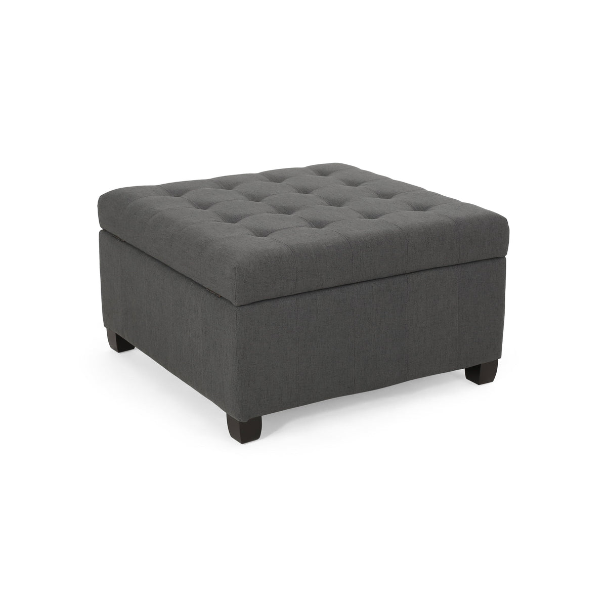 Upholstered Tufted Fabric Storage Ottoman with Hidden Storage - Dark Gray