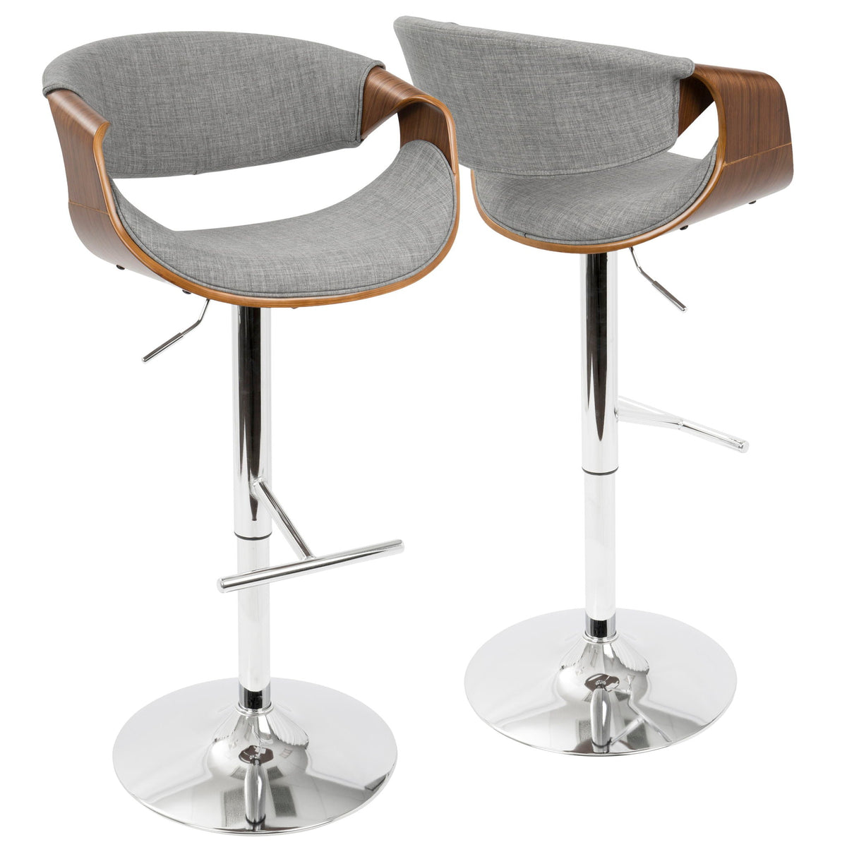 Mid Century Modern Adjustable Barstool with Swivel and T Footrest - Multiple Colors