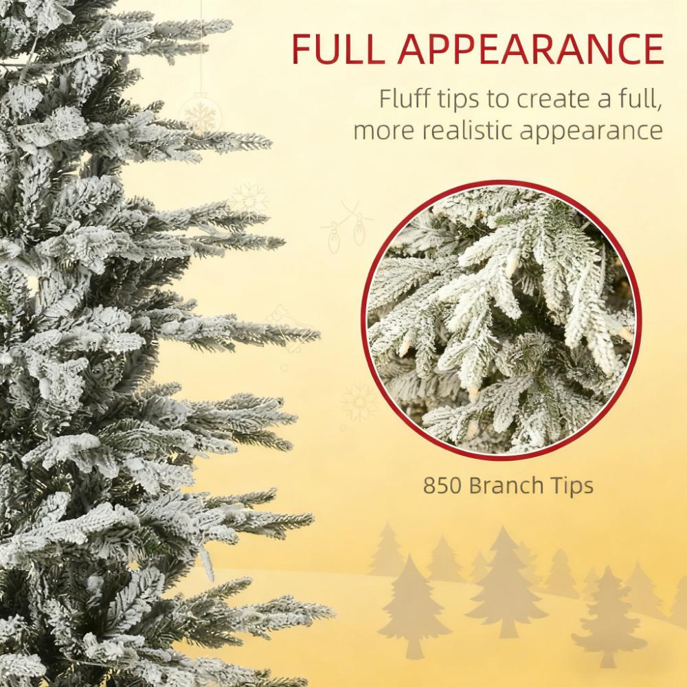 Pre Lit Artificial Flocked Christmas Tree with Snow Branches - 7.5ft