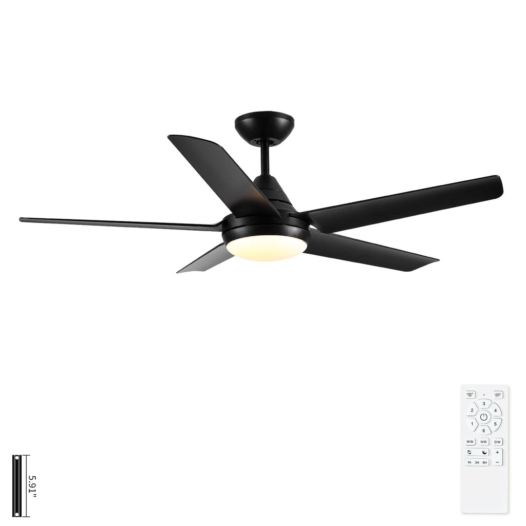 48" Black Ceiling Fan with Dimmable LED Light and Remote Control - Reversible Motor
