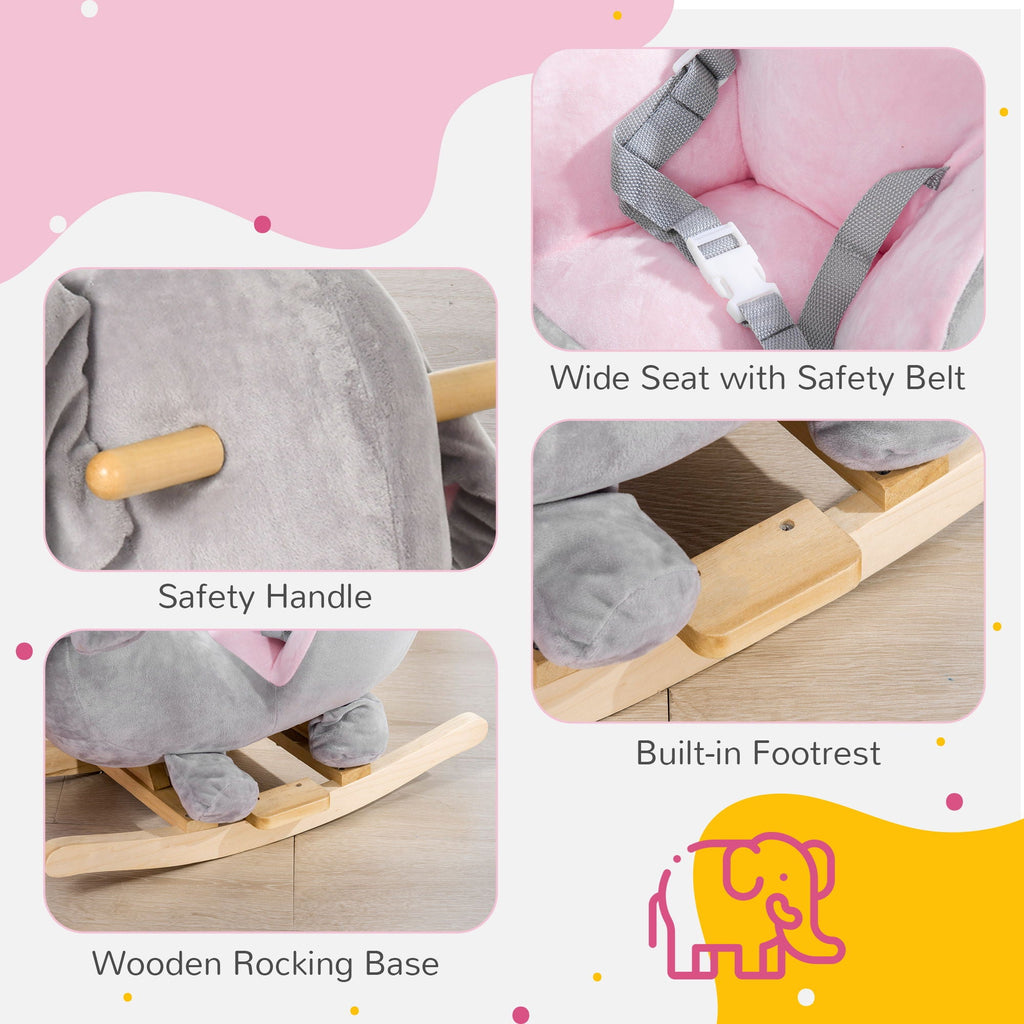 Gray Elephant Rocking Chair with Sound and Safety Belt
