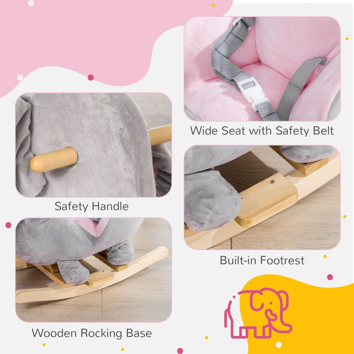 Gray Elephant Rocking Chair with Sound and Safety Belt