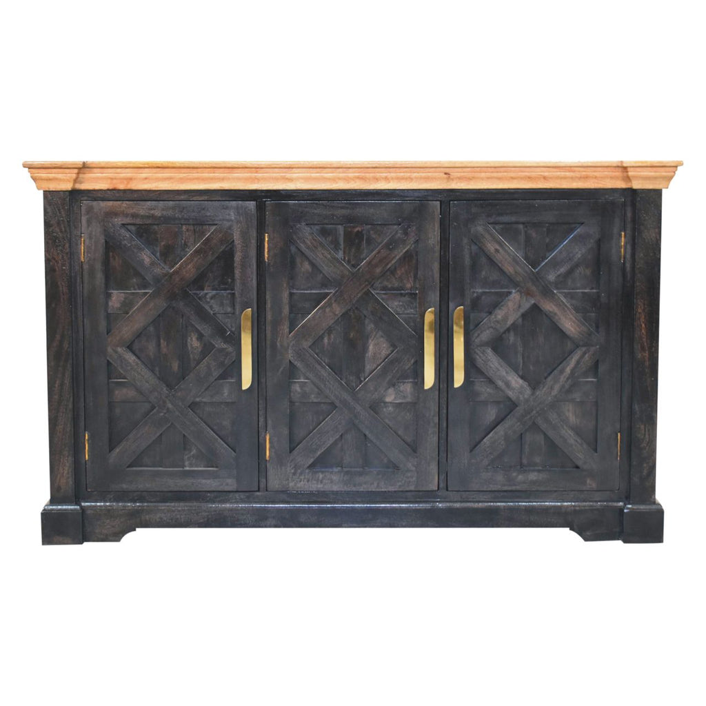 Solid Wood Regal Rustic Sideboard with 6 Compartments - Black & Oak