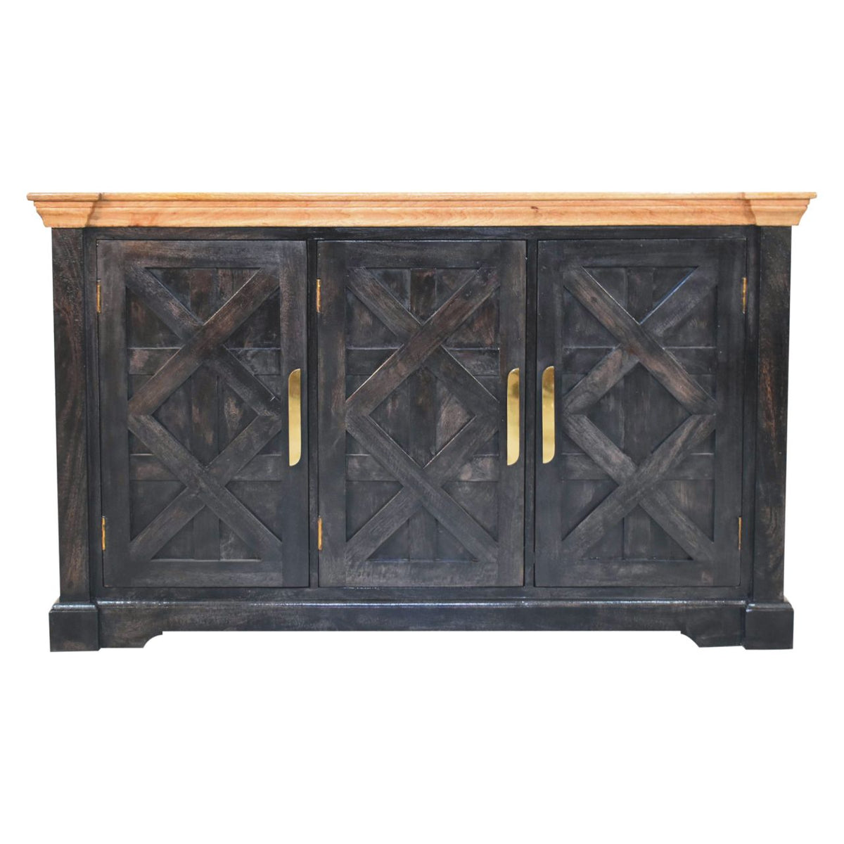 Solid Wood Regal Rustic Sideboard with 6 Compartments - Black & Oak
