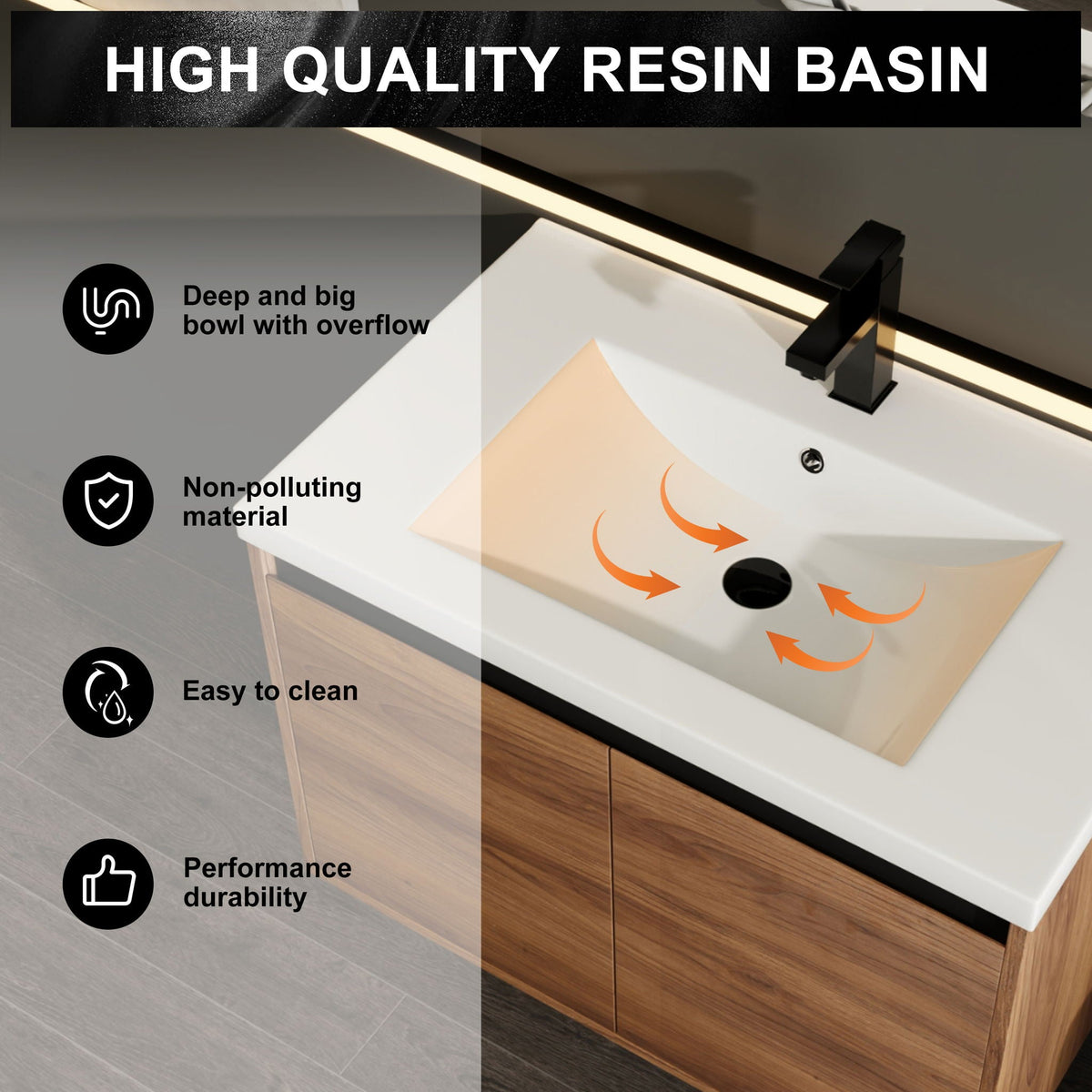 Bathroom Vanity Set with Resin Countertop Sink - Dark Brown