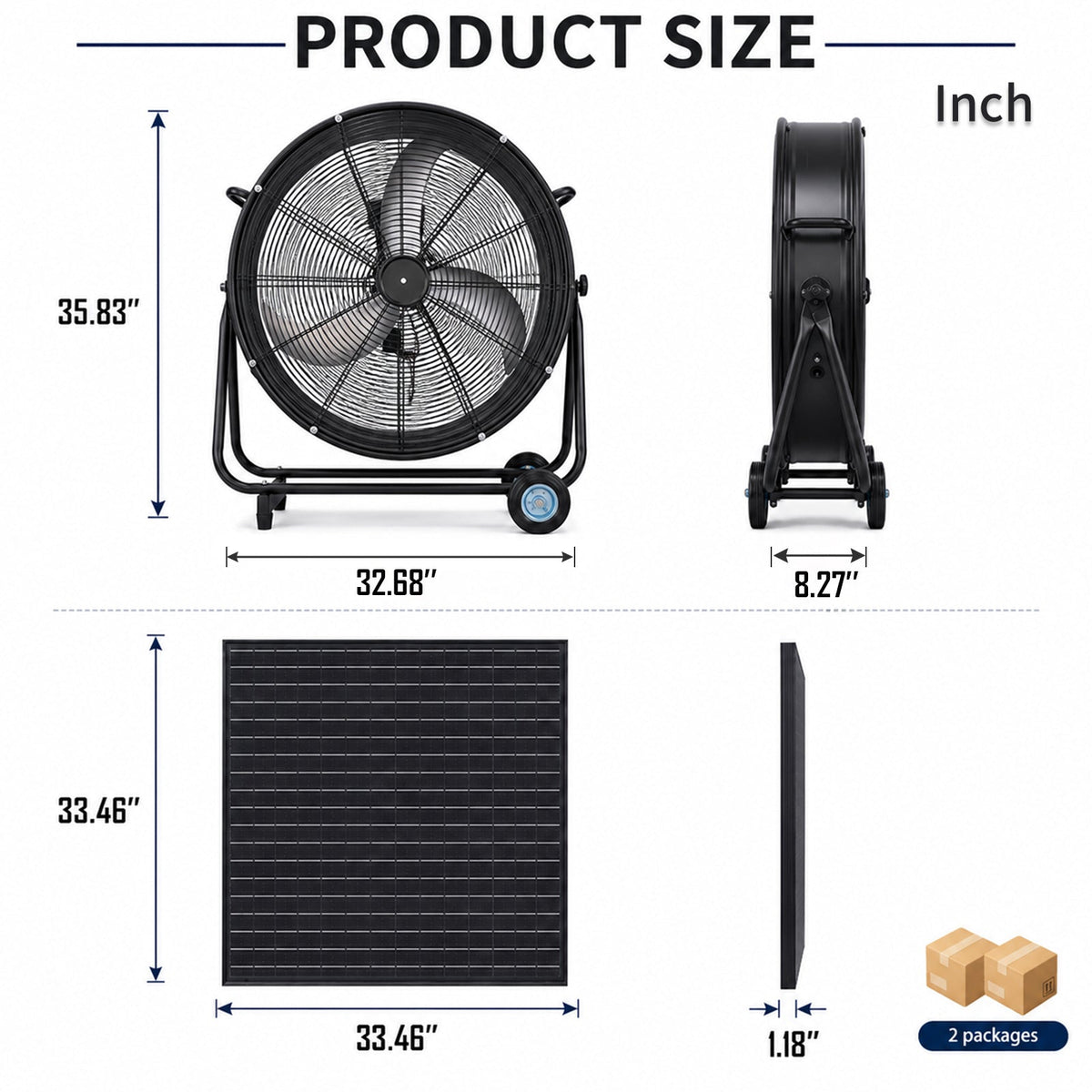 30" Wheeled Solar Fan with Adjustable Solar Panel and Remote Control - Black