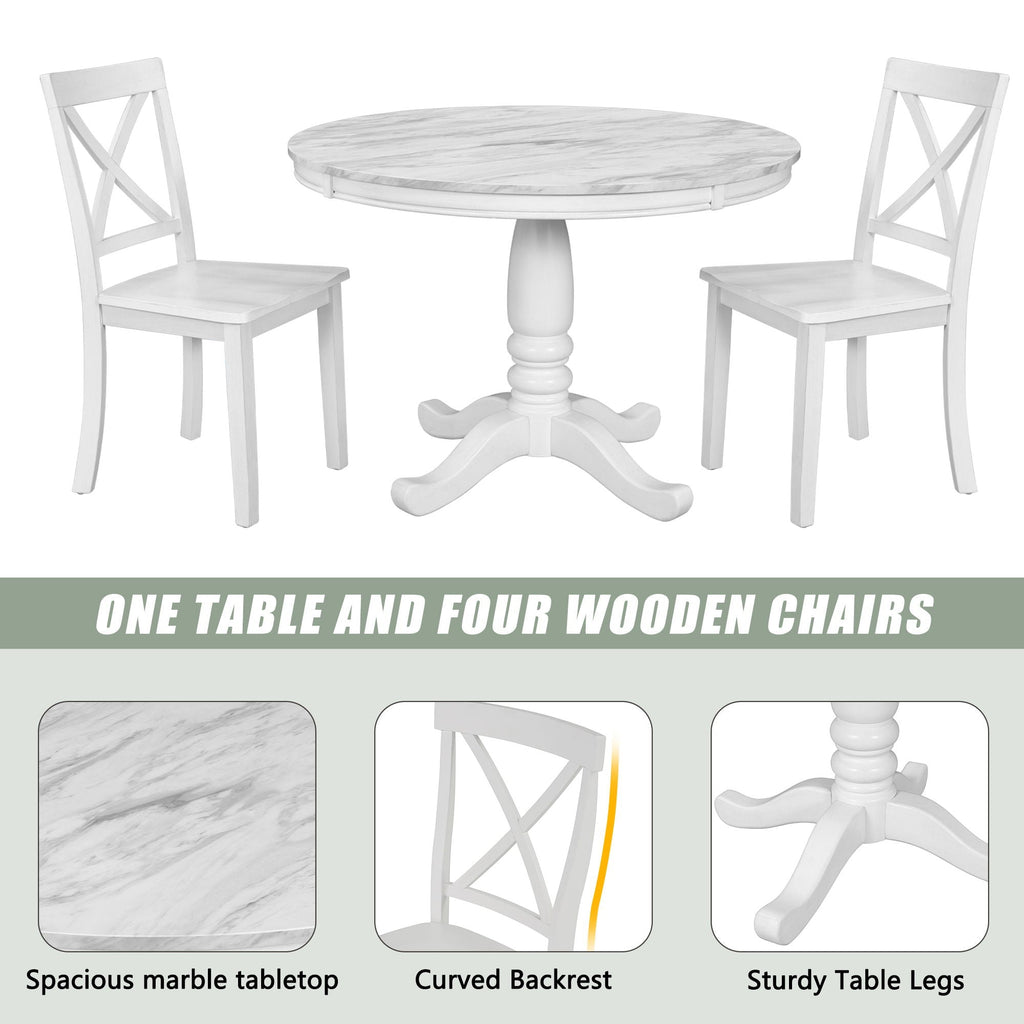 Solid Wood 5 Piece Dining Room Set with Table and 4 Chairs - White or Dark Gray