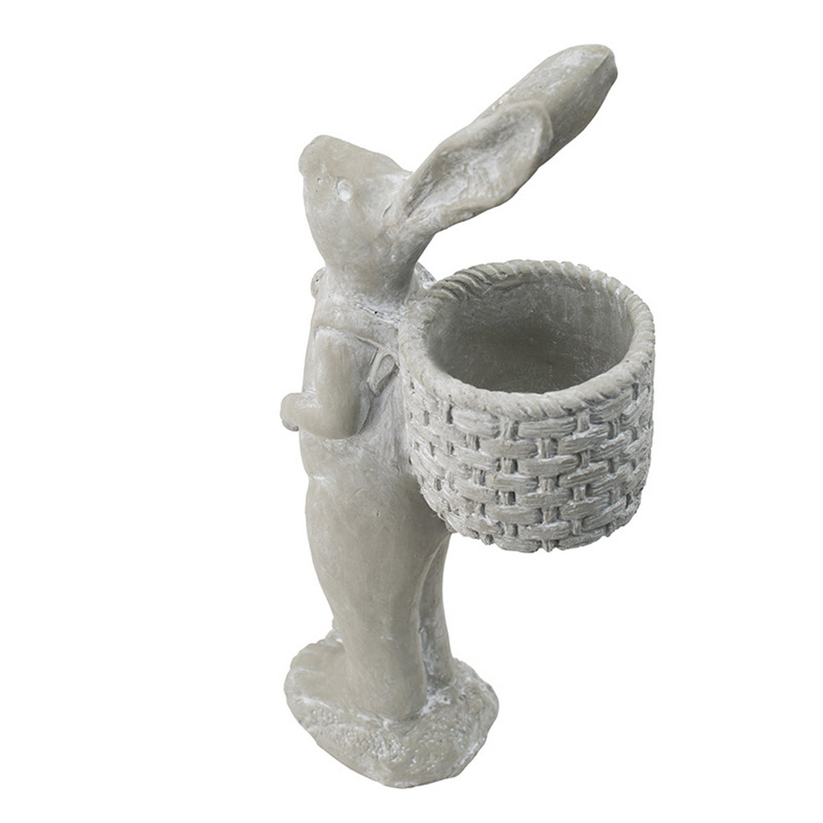 Tall Cement Rabbit Planter with Basket - Organic Gray